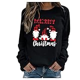 Weihnachten floryday Pullover Damen Xmas Hoodie Langarmshirt Damen lang Langarmshirt sexy Pullover Damen fledermausärmel Bluse Damen Langarm Glitzer Pullover Shirt in a-Linien Form t Shirt schw