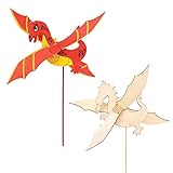 Baker Ross FE240 Drachen Windmühle Holz Bastelset - 3er Pack, Windrädchen Basteln für Kinder, Kindergeburtstage oder Kinderg