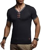 Leif Nelson Herren Sommer T-Shirt V-Ausschnitt Slim Fit Baumwolle-Anteil Basic Männer T-Shirt V-Neck Hoodie-Sweatshirt Kurzarm lang Weißes Jungen Shirt Kurzarmshirts LN4890 Schwarz X-Larg