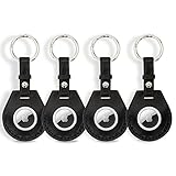 Solo Pelle Lederhülle kompatibel mit dem neuen AirTag 2021, AirTag Zubehör mit Schlüsselanhänger/ Taschenanhänger/ Kofferanhänger/ Gepäckanhänger/ Hundehalsband Anhänger (4 x Schwarz)
