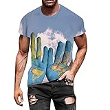 T-Shirt für Herren, Rundhalsausschnitt, verrückte Farben, Motiv: Wolf, Katze, Reh, buntes Palmenmuster, lässig, Vitalität, Sport, Mode, Casual Gr. 4XL/5XL, b