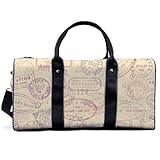 Vintage Sporttasche mit Stempel-Verschluss, für Reisen, Yoga, Camping, große Schultertasche, leicht, Segeltuch, Tragetasche für Damen und H
