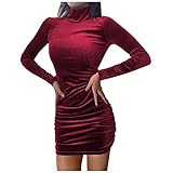 BIKETAFUWY Winterkleid Damen Elegant Abendkleid Kordelzug Stehkragen Kleid Enganliegendes Kleider Partykleid Samtkleid Langarm Festlich Kleider Cocktailk