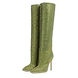 Xin Hai Yuan Sexy Party Strass Dünne High Heel Spitz Kniehohe Stiefel Winter Damen Glänzende Kristall Hochzeit Damenschuhe,US4.5 EU34,G