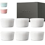 KIVY® Creme Brulee Schälchen 6er Set [180ml] - Ofenfeste Keramik Schälchen zum Backen - Souffleeförmchen backofenfest Weiß - Auflaufform klein rund - Souffle Förmchen - Soufflé