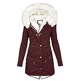 Mymyguoe Große Größen Wanderjacke Damen Winter Dicker Sportjacken Übergangsjacke Lange Baumwolljacke mit Fell,Wasserdicht Windjacke Regenparka Leicht Warmer Parka Mantel Funktionsjacke Outdoorjack