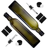A|M|I|N|A Essig und Öl Spender Set - (Mykonos) 2 x 500 ml Ölflasche (grün) mit Ausgießern, Trichter, Verschlußkappe und Labeln zur Beschriftung | Auslaufsicher und Trop