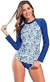 SHEKINI Damen Rush Guard Langarm Wassersport Surfing Shirt Schwimmen Bademode Sportlich Badeanzug Badeshirts Badebekleidung (S, A-Königsblau)