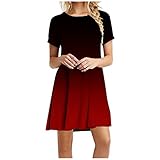 Damen Ärmellos Kleider Camisole Minikleider Mode Casual Kurzarm O-Ausschnitt Loose Einfarbig A Linie Sommerk