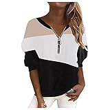 Briskorry Streifen Pullover Damen, Langarmshirt Rundhals mit Reißverschluss Lose Herbst Winter Sweatshirt Lässig Oberteile Langarm Basic Longshirt Pulli Tunika Oversized Outwear Sportbekleidung