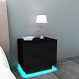 YOLEO Nachttisch LED Nachtschrank Hochglanz Nachtkommode Nachtkonsole mit 2 Schubladen, Beleuchtung Ablagetisch Beistelltisch für Schlafzimmer Wohnzimmer (Schwarz/55x37x50cm)