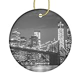 Weihnachtsschmuck Brooklyn Bridge und Manhattan Skyline bei Nacht in Ornamenten Weihnachtskreis Christbaumkugel hängen personalisierte Weihnachtsschmuck zweiseitig bemalt für Urlaub Familie & F