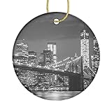 Weihnachtsschmuck Brooklyn Bridge und Manhattan Skyline bei Nacht in Ornamenten Weihnachtskreis Christbaumkugel hängen personalisierte Weihnachtsschmuck zweiseitig bemalt für Urlaub Familie & F