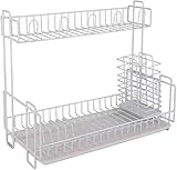 Küchenregale, Küchenregal, Arbeitsplatte, doppelschichtig, multifunktional, für Geschirr, Essstäbchen, Geschirr, Aufbewahrungsbox, Abflusskorb (Farbe: Weiß)