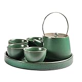 XJYJF Haushalt japanischer Stil Teekanne mit Griff und Teetassen Set Service for 4 Erwachsene Schöne Ausgezeichnete Wohnkultur-Geschenk-Tee-Dinner-Set ，Keramik (Color : Green, Size : One Size)