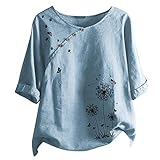 YAOGZ Top Print Größe Blume Half T-Shirt Plus Schmetterlinge Knopf Frauen Ärmel Bluse Damen Bluse Casual Shirt, blau, XXXXL