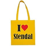 Tasche I Love Stendal Größe 38x42 Farbe Gelb Druck Schw