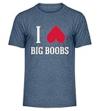 I Love Big Boobs | Ich Liebe große Titten,Brüste,Busen - Herren Melange Shirt -XXL-Heather Navy