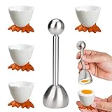 THETAG Eieröffner Eierbecher Set, Lustig Eierbecher Set Edelstahl Eiöffnerx 1 & Eierbecher x 6, Eierbecher Set für weich gekochte Eier und rohes gekochtes Eier zum Backen Frühstück D