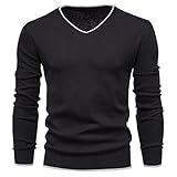 QWERD Herren Strickpullover Feinstrick Pullover mit V-Ausschnitt Männer Warmer Pullover V-Ausschnitt Einfarbig Langarmshirt Strickpullover Winterpullover Pulli Basic V Neck Sweatshirt Langarm Sw