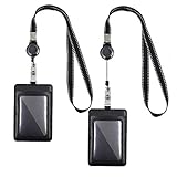 Mczcent Leder Ausweishülle mit Band, 2 Vertikal ID Ausweishalter mit Neck Lanyard Strap, ID Card Badge Holder Kartenhalter Ausweis Jojo mit Badge Reels Schlüsselband für Ausweise Busfahrkarten Hü