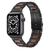 TRUMiRR Holz Armband Kompatibel mit Apple Watch Series 7/6/SE 38mm 40mm 41mm, Edelstahl & Natürliche Walnuss Holz Uhrenarmband Quick Release Ersatzband für iWatch Apple Watch SE Series 6 5 4 3 2