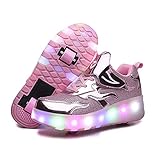 LED Leuchtend Schuhe USB Aufladen mit Doppelrad Ultraleicht Einziehbar Outdoor Sportschuhe 7 Farbwechsel Blinkschuhe Skateboardschuhe Vibration Blinking Gymnastik Sneaker für Junge Mädchen Geschenk