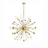 Qumton Kreativ Magie Bohne Sputnik Kronleuchter Mid Century Gold Baumzweig Pendelleuchte Matt Glas 3-Farbdimmung Hängeleuchte Wohnzimmer Esszimmer Pendellampe-Golden 18 L