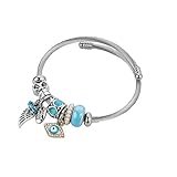 MiniJewelry Erweiterbare Armbänder mit dem bösen Blick, blaues Muranoglas, Engelsflügel-Anhänger, baumelnd, Geschenk für Frauen und Mädchen zum Geburtstag, Metall, nicht bekannt,