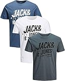 JACK & JONES T-Shirt Männer Set Regular, Jack and Jones Tshirt Herren Pack (Mix 1, Größe XXL)