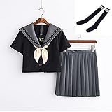 YUXIwang Sailor Suit. Akademische japanische Jk Uniform Compatible with Mädchen Sommer-Frühlings-Marine-Seemann-Anzug Honor Student Cosplay Klasse Uniformen (Color : Short Set with Socks, Size : M)