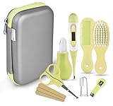 Babypflege Set, 8-teiliges Set für Baby Alltag Pflege Mit Baby Gesundheitswesen Kit mit Thermometer Nasensauger Pipette Feeder Nagel Haarpflegeset, Fingerzahnbürste Nasenpinzette (Gelb)