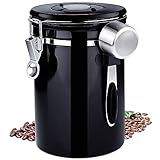 Frasheng Kaffeedose Edelstahl,Kaffeedose Luftdicht mit Edelstahl Löffel,750g/1,8L Kaffeebehälter,Vakuum Kaffee Dose mit Datumsverfolgung für Kaffeebohnen Kaffeepulver Kaffeebehälter,Schw