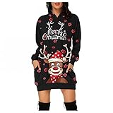 Weihnachtskleid Damen Rot 3D Gedruckt Weihnachtspullover Pulli Kleid Weihnachts Weinachtspullies Große Größe Warm Longpullover Winterkleid Knielang Strickkleid Leicht Abendkleid Festliche Geschenk
