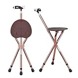 Alu-Gehstock mit Sitzfläche Gehstock, gehstock mit Sitz, 3 Beine, belastbar bis 120kg, Robustes und leichtes Aluminium, rutschfeste Griff, fürGeschenk Senioren (Brown)