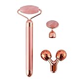 MLXG Jade Walze für Gesicht 3 im 1 Elektrisches Vibrierendes Gesichts Walzen Massage GerrT Quarz Walzen Massage GerrT Haut Straffung Rose G