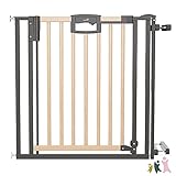 Geuther 2793+ Easylock Wood Plus Treppenschutzgitter, TÜV/GS zertifiziert, Türschutzgitter, Türgitter (84,5 cm - 92,5 cm, Montage ohne Bohren, Easylock Plus, extra hohes Babygitter), Natur/