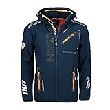 Geographical Norway Royal Men Softshell Jacke Herren Wasserdicht Jacke mit Kapuze Outdoor Windjacke Taktische Jacke Winter ideal für Aktivitäten im Freien (Marine / Orange, L)