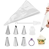 HUOBAN Einweg Spritzbeutel Set (30 PCS) ​6 Edelstahl Spritztüllen, Spritzbeutel mit Tüllen, Kuchenzubehör zum Backen und Dek