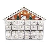 RG-FA Holz-Haus Weihnachten Countdown Adventskalender mit 24 Schubladen LED Licht Dek