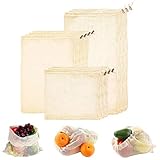 Premium Reusable Mesh/Produce Bags, Set of 10 | Raw, Organic, Unbleached Cotton | Double-Stitched, with Tare Weight on Tag