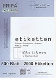 pripa Etikettenformat 105 x 148 mm, 500 Blatt Großpackung DIN A4 selbstklebende Etiketten. 4 Etiketten pro Bogen (500)