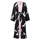 GHYUB Morgenmantel Damen，Sommer-Bademäntel Für Frauen, Leicht, Damen-Satin-Bademantel, Seiden-Bademantel, Kurze Kimono-Roben, Brautjungfer, Hochzeit, Nachtwäsche (Color : Black, Size : M)
