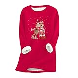 yiouyisheng Weihnachten Dicker Warmer Pullover Damen Rentierdruck Langarm Rundhals Tops Herbst und Winter Langer Pullover Casual Tops Teenager Mädchen Sweatshirt Long