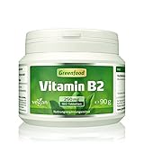 Vitamin B2 (Riboflavin), 250 mg, hochdosiert, 180 Tabletten, vegan – für Energie und starke Nerven. Wichtiger Beauty-Faktor für die Haut. OHNE künstliche Zusätze. Ohne Gentechnik