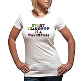 Loud Clothing Damen T-Shirt Coldplay-Every Teardrop Gr. Large, Weiß/Mehrfarbig