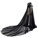 GRACEART Damen Tüll Umhang Hochzeit Mantel mit Kapuze Lange Jacke Braut Wraps Cape (schwarz)