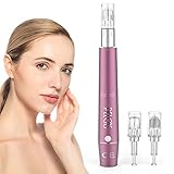 PELCAS Derma Micronadeln Pen, Wiederaufladbare Auto Micro Needle Roller Electric Anti Aging Skin Device mit 5 Geschwindigkeitsstufen inkl. 3 Nadelköpfe Falten Stretch Marks Akne Narbe H