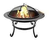 MaxxGarden - Elegante Feuerschale Mit Funkenschutz Zum Entspannen - Feuerstelle Zum Grillen Für Garten, Balkon & Terrasse - Gartenkamin Feuerstelle - Relaxen Bei Knisternden Flammen - Ø75cm Schw