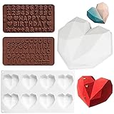 4st/Set 3D Diamant Silikon Kuchenform, Liebe Form Kuchenform, Silikon Buchstaben und Zahlen Schokoladenformen mit Holzhämmern, Nicht klebrige Dessert Mousse Form für DIY Backwerkzeuge Kuchenverzierung